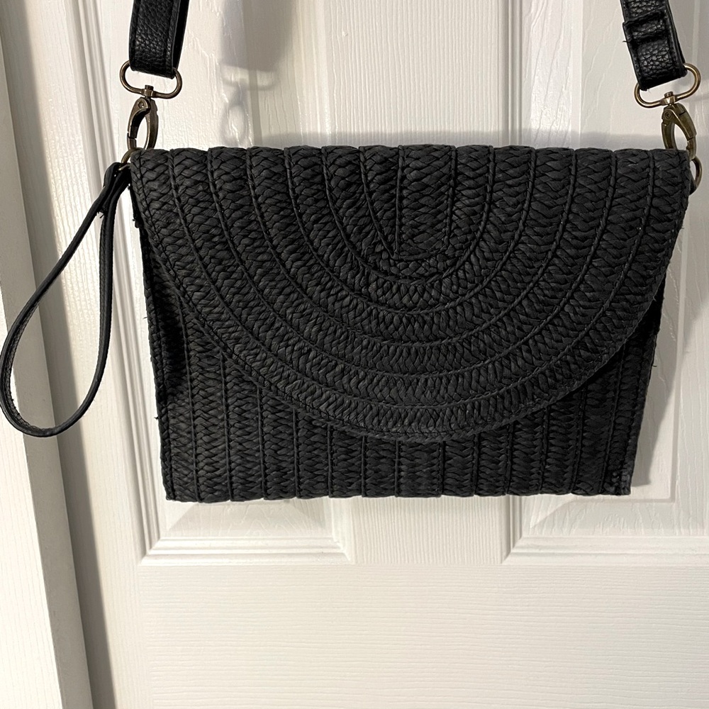 Black a.n.a Straw Clutch Purse Bag Convertible Strap